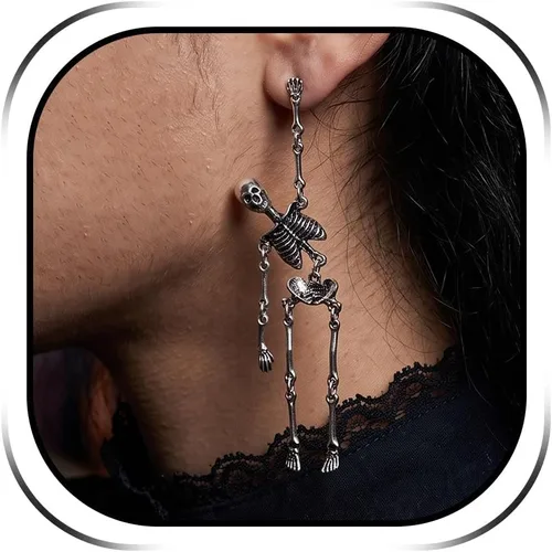 Vista 16 de Aretes de Halloween para mujer, aretes de aro de perlas de sangre de vampiro, aretes góticos de perlas de vampiro, aretes de borla de perlas de Negro