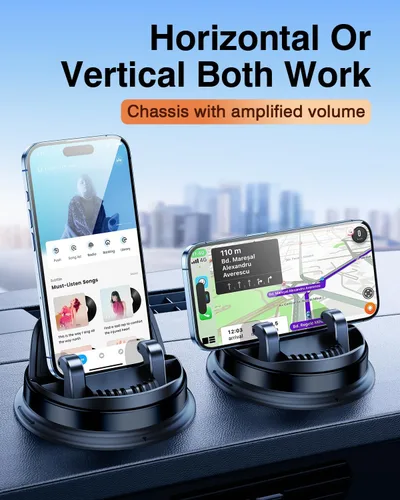 Vista 6 de Soporte para teléfono celular de salpicadero, soporte de teléfono móvil multifuncional para automóvil, soporte de teléfono de coche giratorio