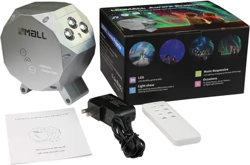 Vista 2 de LedMAll Aurora Star Green y RGB LED Night Lights Proyector decorativo con altavoz Bluetooth Control remoto