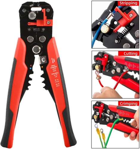 Vista 5 de Cortador de alambre autoajustable 5 en 1, herramienta multifuncional para prensado de cables, engarzado, corte, 10-24 AWG, 0.2-6.0 mm², (rojo)