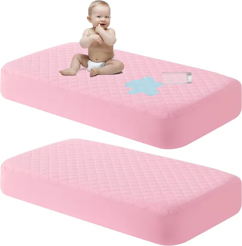 Vista 12 de NTBAY 2 Pack Protector de colchón de cuna impermeable, sábana ajustable acolchada de 28"x52" para bebé - Lavable a máquina - Suave y transpirable