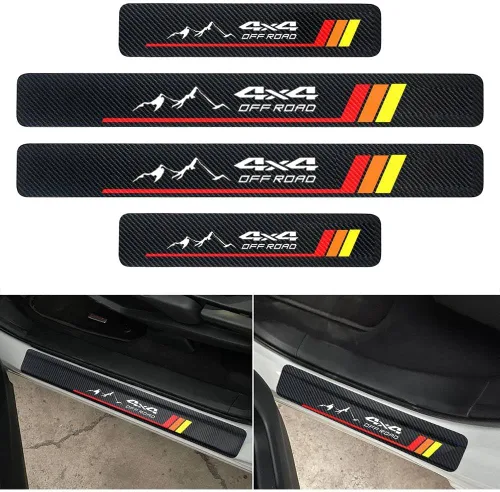Vista 9 de 4 calcomanías protectoras de fibra de carbono para umbral de puertas de automóvil – Protector de entrada de puerta delantera/trasera compatible