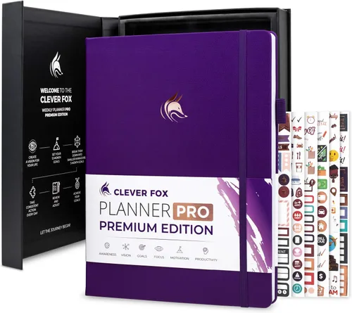 Vista 16 de Clever Fox Planner Pro Premium - Lujosa agenda semanal y mensual con organizador de presupuesto para productividad y objetivos, sin fecha, A4