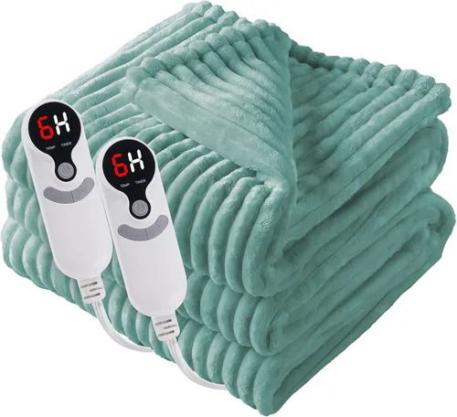 Vista 25 de Manta térmica eléctrica tipo throw tamaño 50"x60" - Tela de franela y sherpa de doble cara, 6 ajustes de calor y 3 horas de apagado automático