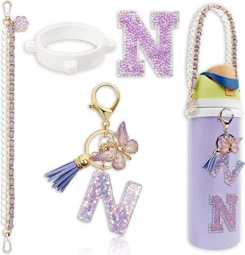 Vista 29 de Letter Handle Strap Accessories with Cute Initial Charm Compatible with Owala Water Bottle 24oz 32oz 40oz Owala Kids