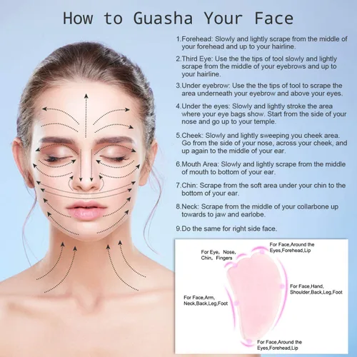 Vista 3 de JOVIVI Gua Sha herramienta para masajes, cuarzo rosa natural y aventurina verde, con forma de ala
