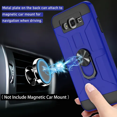 Vista 4 de Jeylly Galaxy J7 - Funda con soporte, color azul Compatible with Magnetic Car Mount, 2 X Screen Protector included, Military Grade Impact