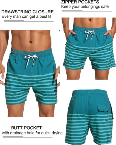 Vista 3 de SILKWORLD Quick Dry Mens Swimming Trunks with Compression Liner Bathing Suit Swim Shorts with Zip Pockets