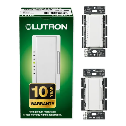 Vista 30 de Lutron - Interruptor de atenuación Maestro LED+ para bombillas LED regulables, halógenas e incandescentes, 150 W/unifolar o multiubicación, Biscuit