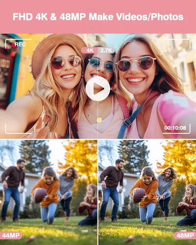 Vista 3 de Cámara digital 4K para fotografía, cámaras duales de 48 megapíxeles para fotografía, cámaras de punto y disparo con zoom digital 16X con tarjeta