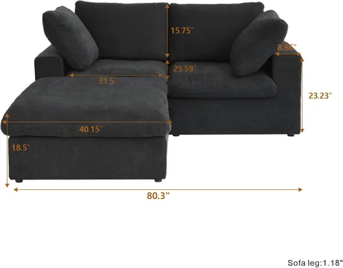 Vista 2 de Cloud - Sofá modular convertible de 80.3 pulgadas en forma de L para sala de estar con otomana de almacenamiento, sofás profundos minimalistas