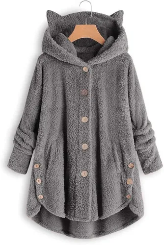 Vista 2 de Cárdigan para mujer, con cremallera, forro polar, con orejas de gato, con capucha, abrigo de peluche, ropa exterior
