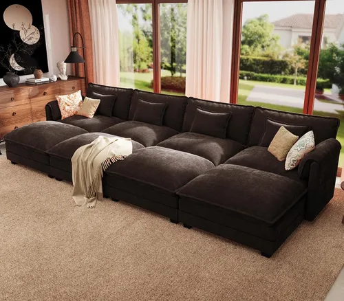 Vista 41 de ELUCHANG Sofá Seccional Modular en Forma de L de 113 pulgadas, cómodo sofá nube de 4 asientos con otomana móvil, sofá de asiento profundo para sala