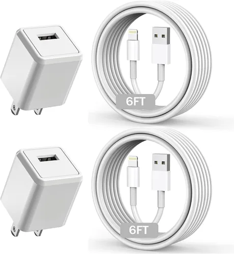 Vista 8 de Cargador para iPhone Apple, [Certificado Apple MFi] Paquete de 2 cables Lightning de carga rápida de 1 metro, cable de carga USB de pared, adaptador