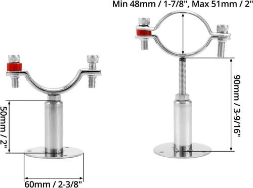 Vista 3 de QWORK Soporte de montaje en pared y techo de tubo de diámetro exterior ajustable de 2 pulgadas - Abrazadera de soporte inoxidable para varillas
