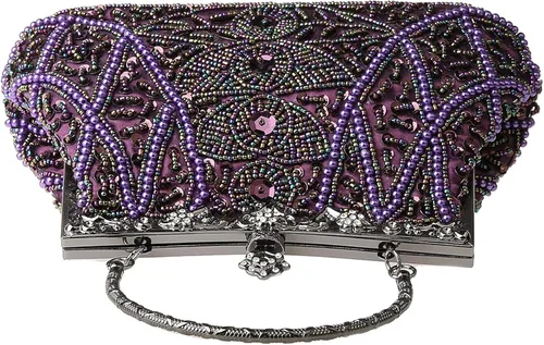 Vista 4 de DA BODAN Bolso de noche para mujer estilo vintage con cuentas y lentejuelas y perlas bolso de hombro para boda novia fiesta de graduación