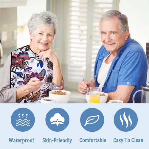 Vista 6 de Baberos para adultos con recogedor de migas, baberos lavables y ajustables para adultos, para mujeres, hombres, ancianos y personas mayores