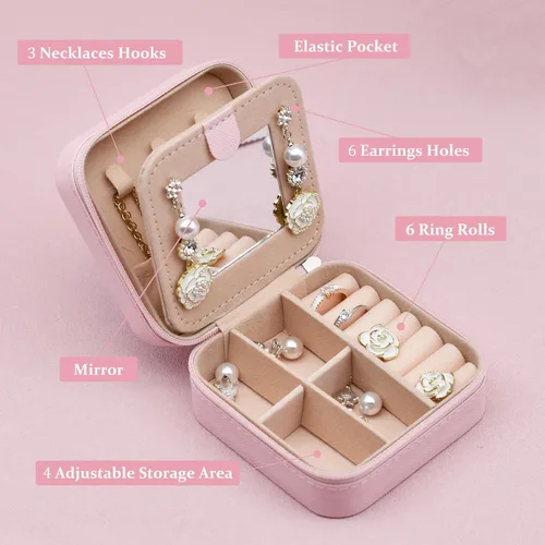 Vista 4 de MODENGKONGJIAN Joyero de viaje para mujer, a la moda, para anillos, collares, aretes, joyería, caja organizadora, pequeña, portátil, personalizada