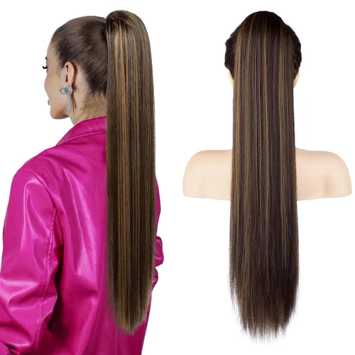 Vista 42 de SEIKEA Extensiones de cola de caballo con cordón, larga y recta, cola de caballo falsa, natural, suave, extensiones de cabello sintético resistente
