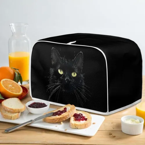 Vista 5 de Cubierta para tostadora de gato negro 3D, ranura ancha, bonita funda para electrodomésticos de cocina de gatito, arte de animales estéticos