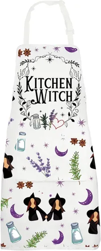 Vista 7 de JNIAP Delantal de cocina de brujas Sal Romero Lavanda Regalos de Amor Delantal de Brujería Magia Regalos Góticos Brujas Delantal