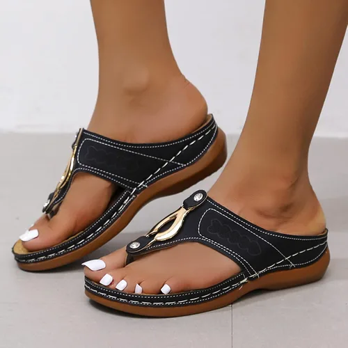 Vista 20 de Sandalias ortopédicas para mujer, pantuflas para caminar con soporte de arco, sandalias casuales antideslizantes A4# Caqui