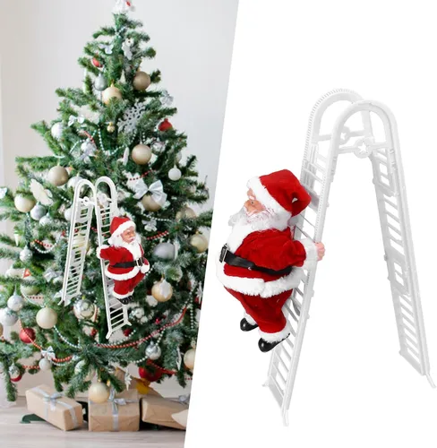 Vista 3 de Figura de Papá Noel escalador, adorno eléctrico de Papá Noel para escalar, decoración colgante de arriba y abajo, adornos para árbol de Navidad