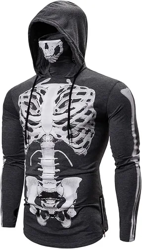 Vista 5 de Mens ChristmasHalloween Shirt - Skeleton Sweatshirt Graphic Design, Long Sleeve Hoodies Drawstring Pullover Tops