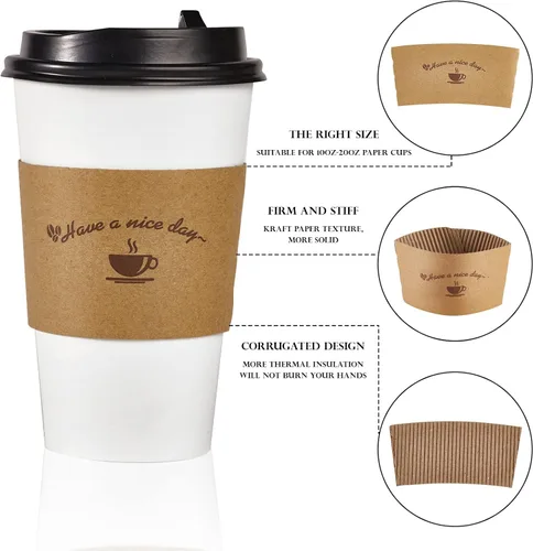 Vista 6 de LITOPAK Paquete de 200 fundas de papel kraft para tazas de café, fundas de café, soporte desechable corrugado para bebidas calientes