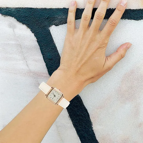 Vista 9 de Reloj de pulsera para mujer esfera cuadrada de cuero analógico Q-uartz reloj para mujer