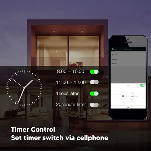 Vista 5 de Enchufe eléctrico controlado por voz de KS 604S Smart USB Wall Outlets para el hogar