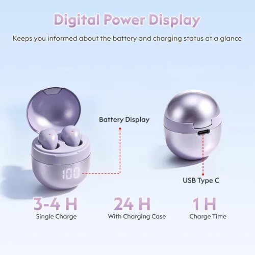 Vista 7 de Mini auriculares para dormir Bluetooth 6.0 invisibles pequeños auriculares Púrpura