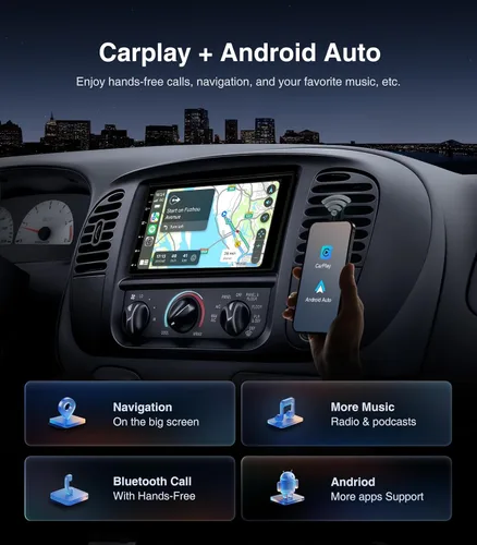 Vista 3 de AINAVI Radio de coche de doble DIN Android de 7" 2+32G estéreo CarPlay/Android Auto, 48B EQ y DSP, 4.1 canales, salidas 240W, SWC/Bluetooth/AM/FM