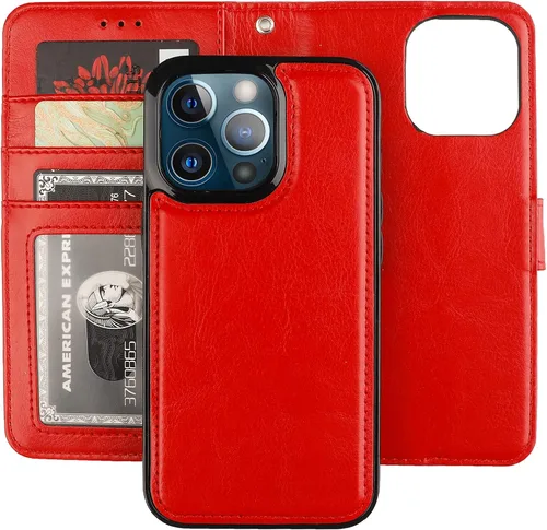 Vista 12 de Bocasal Funda tipo cartera desmontable para iPhone 13 Pro con bloqueo RFID, ranuras para tarjetas, soporte de cuero PU premium con soporte magnético