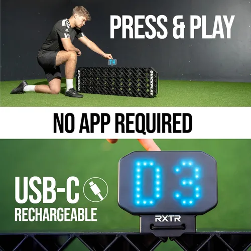 Vista 4 de QUICKPLAY Paquete de luces de entrenamiento de reacción Replay Station y RXTR - Sistema completo de entrenamiento de fútbol inteligente con tablero