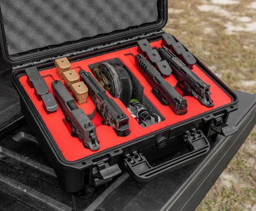 Vista 7 de Estuche para pistola Doro para 4 pistolas 12 con inserto de espuma MyCaseBuilder personalizado, impermeable, resistente, armas de fuego tácticas