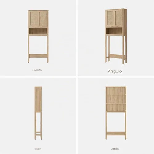 Vista 9 de SICOTAS Over the Toilet Storage Cabinet, Rattan Door Bathroom Organizer Roble claro recuperado