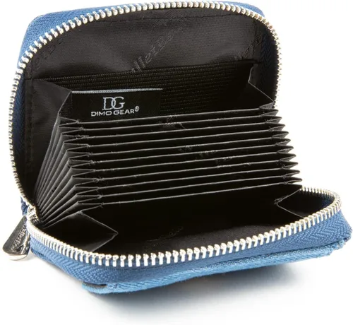 Vista 4 de Cartera de cuero RFID tarjeta de efectivo moneda embrague acordeón para mujer, Mezclilla azul, Denim