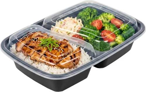 Vista 6 de Asporto - Cajas para llevar con compartimentos de 32 onzas, 50 recipientes para preparar comidas para microondas, 2 compartimentos, con tapas