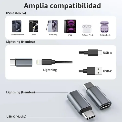 Vista 6 de Thousover 4 Pack Lightning to USB C Adapter for iPhone 15/16/17 Pro/17 Pro Max,for iPhone 17/16 Charger,17/16 Accessories,Fast Charging & Data Gris