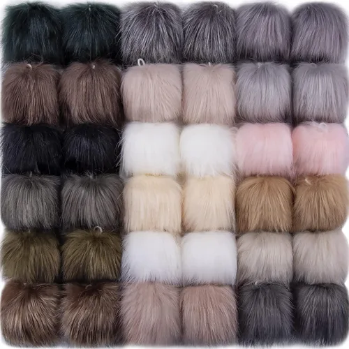 Vista 8 de SIQUK 36 pompones de piel sintética para manualidades, pompón esponjoso con lazo elástico para sombreros, bufandas, guantes, bolsas, accesorios