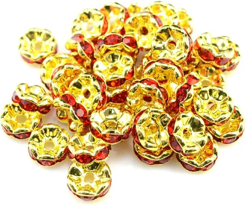Vista 22 de RUBYCA 100 unidades de cuentas espaciadoras redondas estilo Rondelle en tono dorado de 10 mm, cristal checo AB blanco