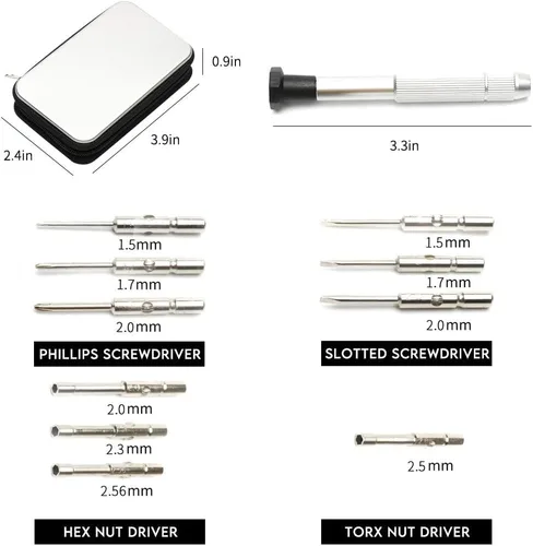 Vista 5 de Juego de destornilladores de precisión, kit de reparación de gafas con 10 estilos de destornilladores/almohadillas para la nariz/destornilladores