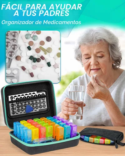 Vista 6 de Organizador de pastillas mensual 2 veces al día, con funda dura portátil, cortador de pastillas, caja de 31 días, palillo de apertura de plástico