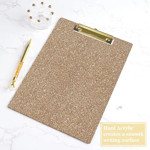 Vista 101 de Hongri Portapapeles de Plástico y Acrílico con Purpurina, 8.5x11" Portapapeles Tamaño Carta A4 Estándar para Aula, Profesor, Mujeres. Bonito