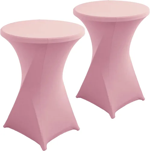 Vista 10 de Paquete de 2 Fundas para Mesa de Cóctel de Spandex Champán de 32x43 Pulgadas, Mantel de Cóctel Redondo Elástico, Funda de Mesa Highboy Ajustada