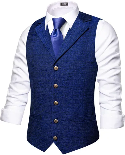 Vista 22 de Hi-Tie Chaleco de lana con solapa de muesca para hombre, chaleco individual marrón (C Brown)