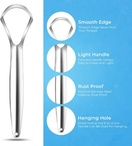 Vista 5 de HOKIN Raspador de lengua para adultos con estuche de viaje (paquete de 1 unidad de cuidado bucal) – Limpiador de lengua en forma de cuchara 100%