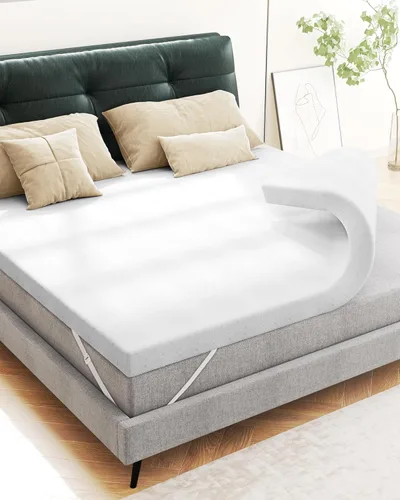 Vista 10 de Ferlizer Cubrecolchón de 2 pulgadas [Queen], cubrecolchón de espuma viscoelástica Queen con funda ultrasuave y correas de esquina, certificado 2