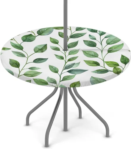 Vista 46 de Mantel redondo para exteriores con agujero para paraguas, mantel de temporada con margaritas para exteriores, con cremallera, impermeable, mantel